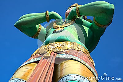 Hanuman Hindu god from underneath in batu caves Stock Photo