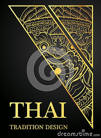 Hanuman monkey Thai art element Traditional design gold for greeting cards Vector Illustration