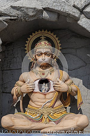 Hanuman statue, Hindu idol near Ganges River, Rishikesh, India. Sacred places for pilgrims Stock Photo