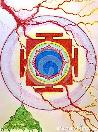 Hanuman yantra for meditation on the topic of health and longevity, power, protection Cartoon Illustration