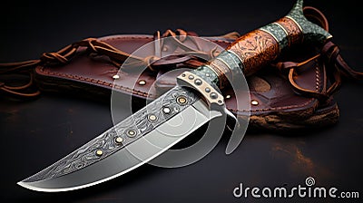 Hanya Knife: Smooth And Artless Blade With Elegant Emerald And Amber Accents Stock Photo