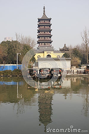 Haogu Tower and Memoria Hall to Wu Zhixu(Jiaxing,Zhejiang,China) Editorial Stock Photo