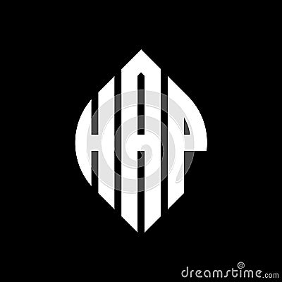 HAP circle letter logo design with circle and ellipse shape. HAP ellipse letters with typographic style. The three initials form a Vector Illustration
