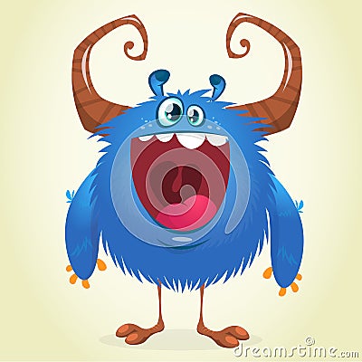 Happe excited blue monster character. Clipart illustration. Vector Illustration