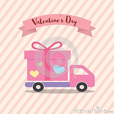 Happe Valentines day Delivery Truck with heart love design concept for Transport, Logistics, tranfer Service. Vector Illustration