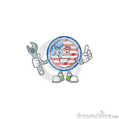 Happily Mechanic circle badges USA cartoon character design Vector Illustration