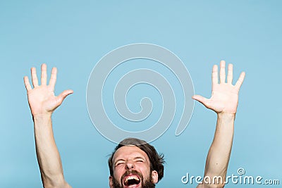 Happiness enjoyment excited man hands air emotion Stock Photo