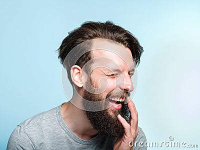 Happiness enjoyment laugh man wide grin emotion Stock Photo