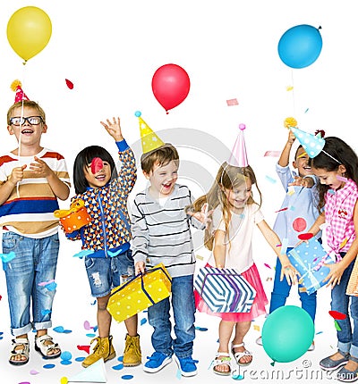 Happiness group of cute and adorable children having party Stock Photo