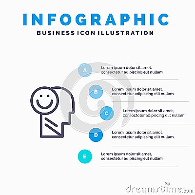 Happiness, Happy, Human, Life, Optimism Line icon with 5 steps presentation infographics Background Vector Illustration