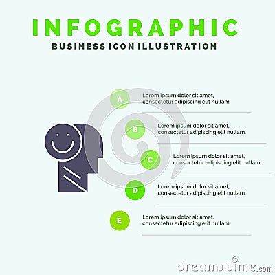 Happiness, Happy, Human, Life, Optimism Solid Icon Infographics 5 Steps Presentation Background Vector Illustration