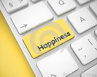 Happiness - Inscription on Yellow Keyboard Keypad. 3D. Stock Photo