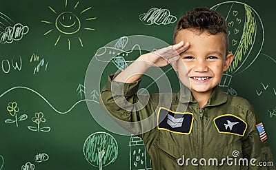 Happiness little boy with pilot dream job smiling Stock Photo