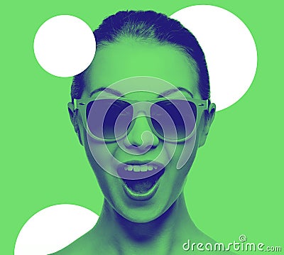 Happy amazed teenage girl in sunglasses Stock Photo