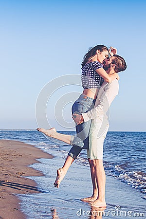 Happiness and romantic Scene of love couples partners on the Beach Stock Photo