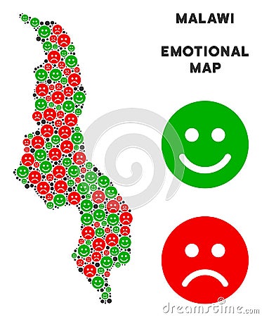 Vector Happiness Malawi Map Mosaic of Smileys Vector Illustration