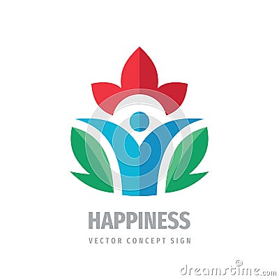 Happiness wellness healthcare logo design. Positive nature sign. Human character icon. People leaves flower symbol. Nature Vector Illustration