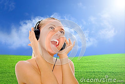 Happiness women in headphones and listening music Stock Photo