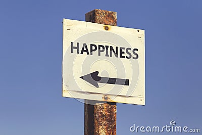 Happiness word and arrow signpost 2 Stock Photo