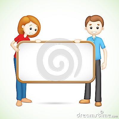 Happy 3d Couple in Vector holding Placard Vector Illustration