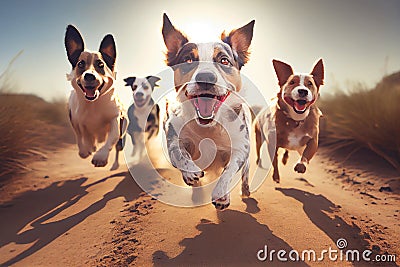 Pack of Dogs running Stock Photo