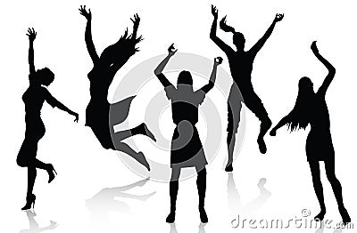 Happy active women silhouettes Vector Illustration