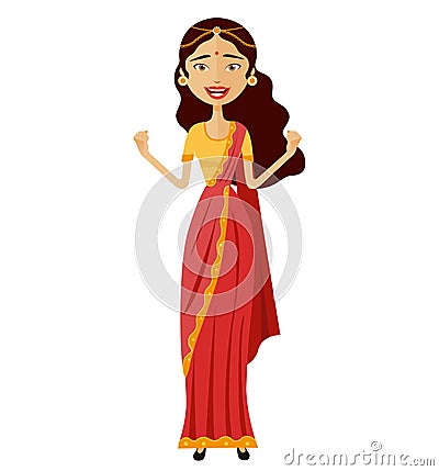 Happy admiration indian woman throwing up her hands vector isolated Vector Illustration