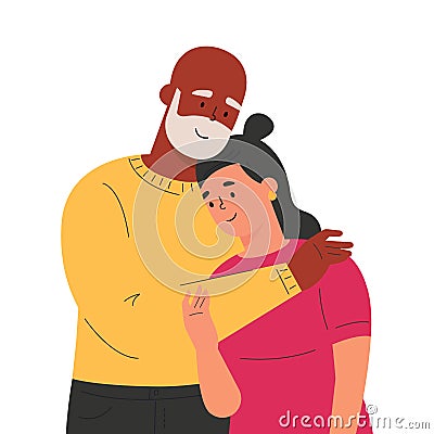 Happy adult daughter hugging old father Vector Illustration