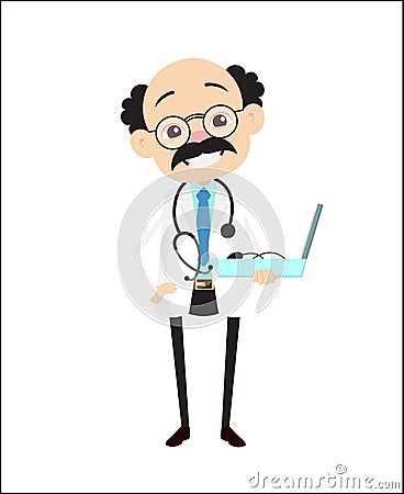 Happy Adult Doctor with Medical Equipment in Hand Vector Vector Illustration