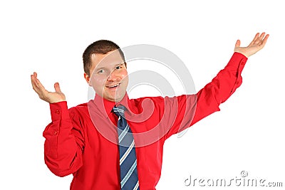 Happy adult man shows Stock Photo