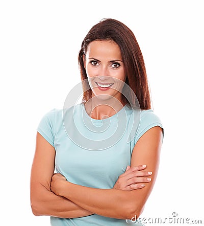 Happy adult woman smiling at you Stock Photo