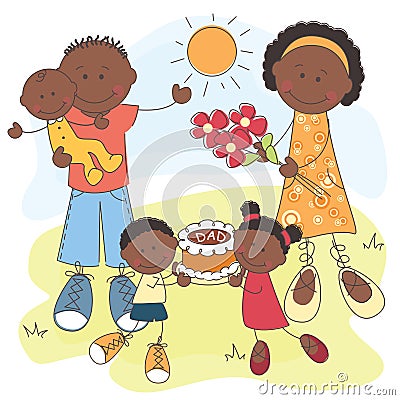 Happy African American Family Vector Illustration