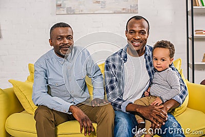 happy african american father grandfather and child Stock Photo