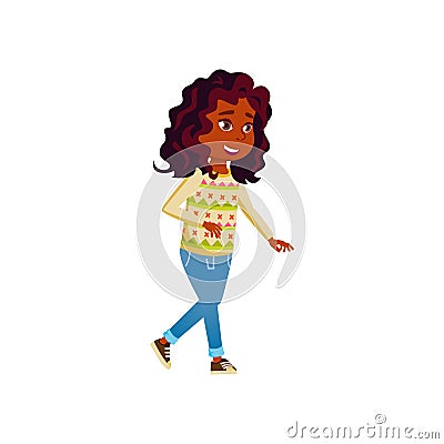 happy african girl child going to cinema cartoon vector Vector Illustration