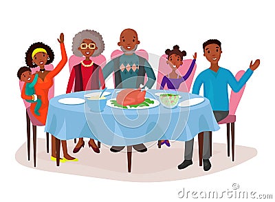 Happy afro american family at dinner table Vector Illustration