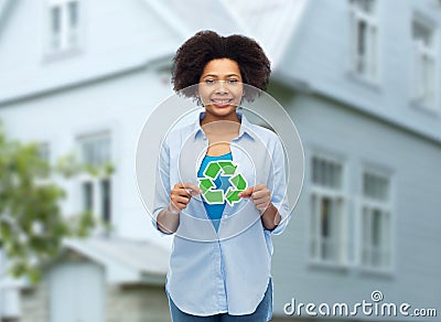 Happy afro american woman over house background Stock Photo