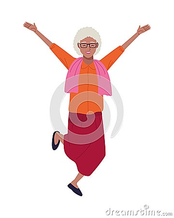 Happy afro old woman celebrating character Vector Illustration