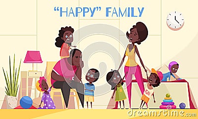 Happy Afroamerican Family Cartoon Illustration Vector Illustration