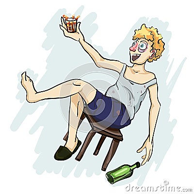 Happy alcoholic holding a glass Vector Illustration