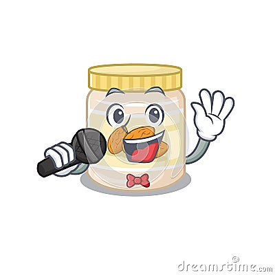 Happy almond butter singing on a microphone Vector Illustration