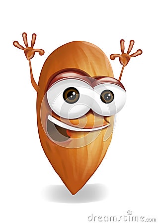 Happy almond cartoon character laughing joyfully Cartoon Illustration