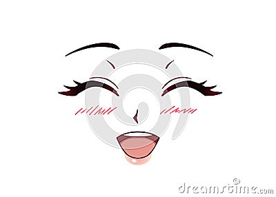 Happy anime face. Manga style closed eyes Vector Illustration