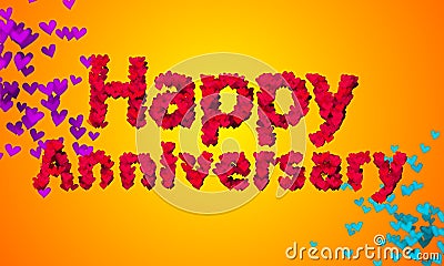 Happy Anniversary Heart Shape 3D orange background Stock Photo