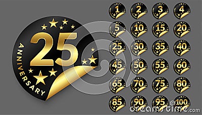 Happy anniversary logotype golden badges big collection Vector Illustration