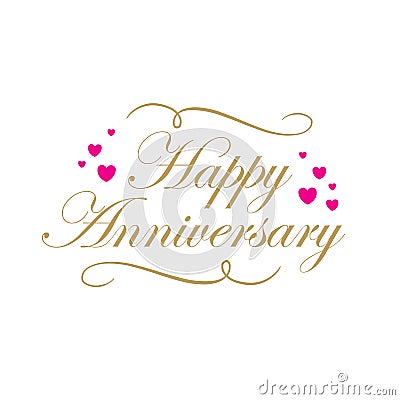 Happy Anniversary text Lovely Hand lettering with love and couple element vector illustration Vector Illustration