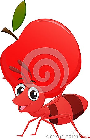 Happy ant cartoon with apple Vector Illustration