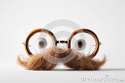 Happy april fool's day and funny pranks concept with a pair of comical glasses with bushy eyebrows and thick mustache Stock Photo