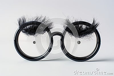 Happy april fool's day and funny pranks concept with a pair of comical glasses with bushy eyebrows and thick mustache Stock Photo