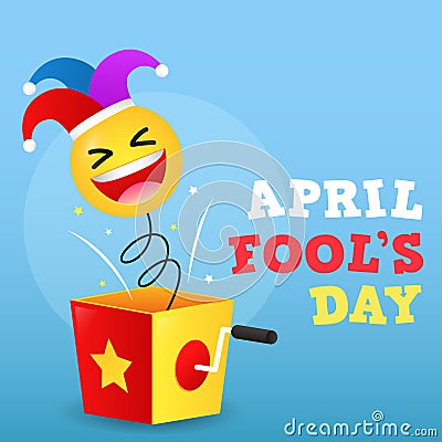 Happy april fools day illustration with surprise box and emoticon and hat Vector Vector Illustration