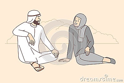 Happy Arabic couple talking outdoors Vector Illustration